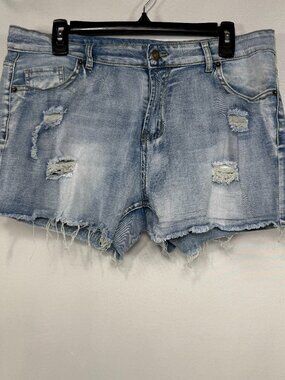 Distressed Raw Hem Unbranded Light Wash Stretch Denim Cutoff Shorts Size XL